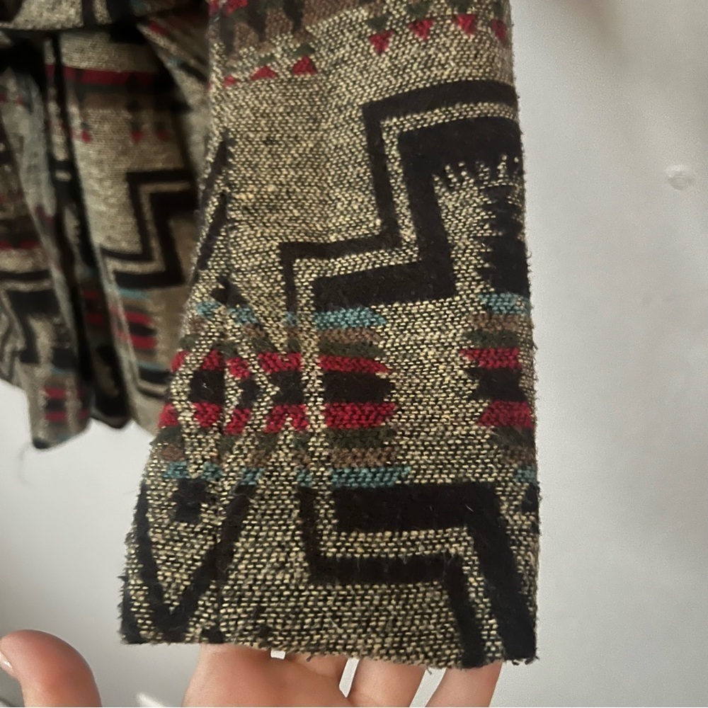 Y2K Mossimo Southwestern Wool Blend Coat Small Aztec Western Boho Belted Hood - Picture 5 of 13